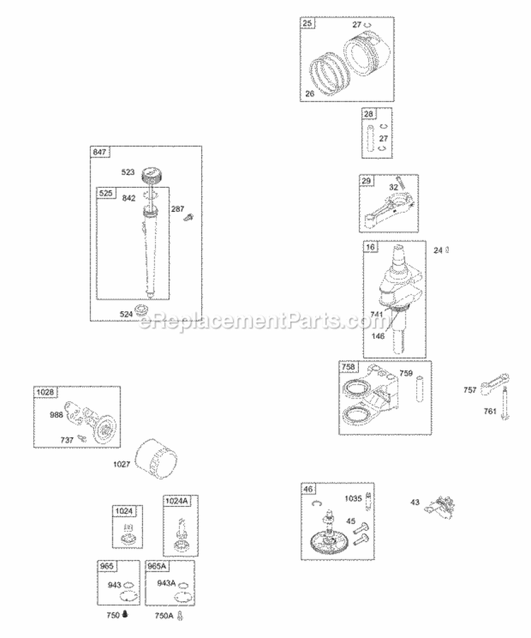 Crankshaft Piston Camshaft Oil Diagram and Parts List for 311707-0026-E1  Briggs and Stratton Engine